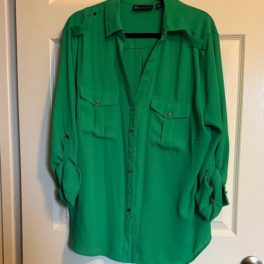 New York & Company Vibrant Green Blouse